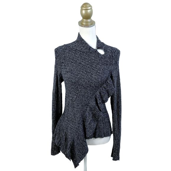 Anthropologie Knitted & Knotted Asymmetrical Ruffle Ribbed Marled Sweater - XS - Picture 2 of 9